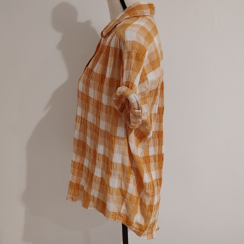 Sundance Lorna Camp Shirt Crinkle Fabric White Roll Sleeve Ruched … - Picture 7 of 11
